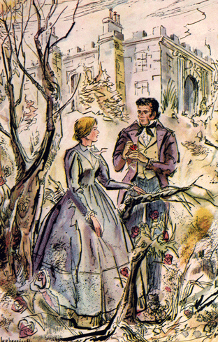 Mr. Rochester offers Jane Eyre a rose