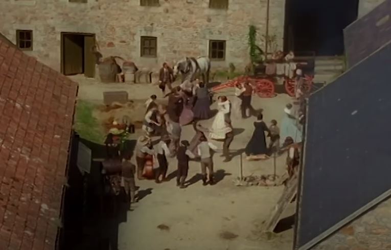 People dancing in village square from Under the Greenwood Tree clean British period drama